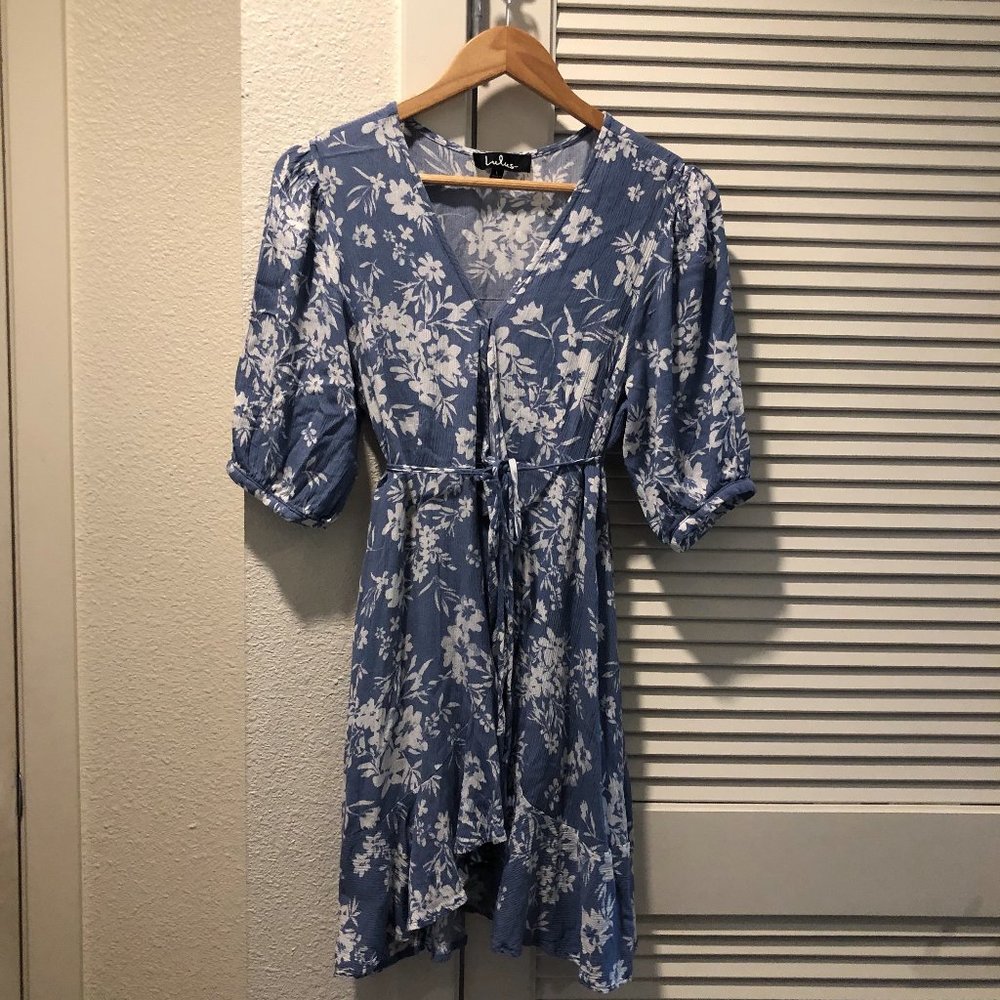 Light Blue Floral Wrap Dress